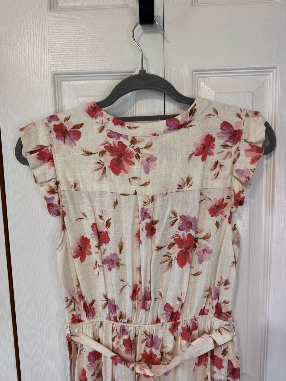 Monteau Cream Maxi Belted Dress with Pink Salmon Lavender Floral Print Size XS - Picture 8 of 13